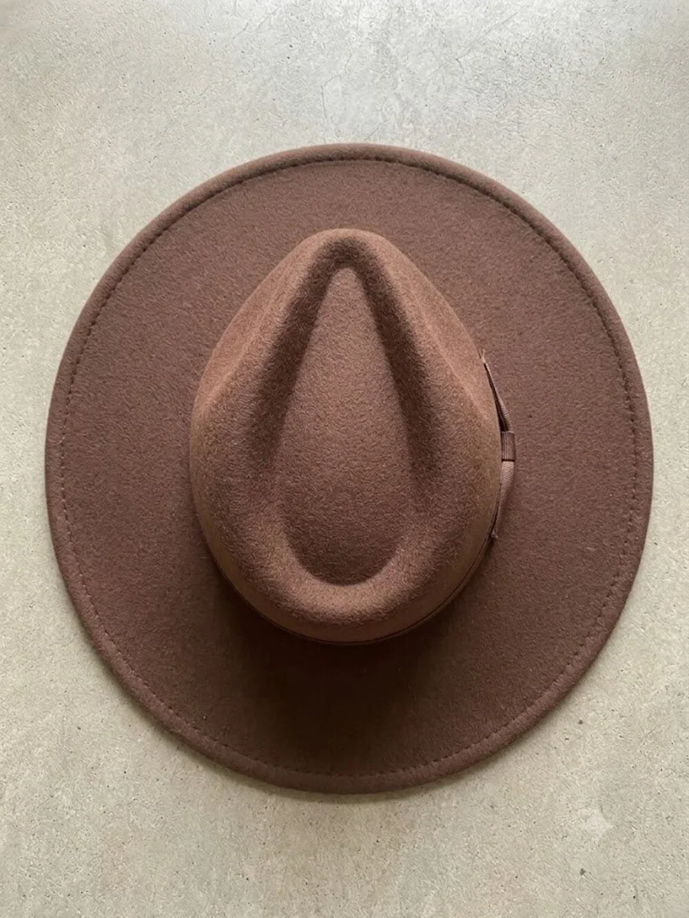 Cato Chocolate Brown Felt Fedora Hat - Wide Brim Boho Ribbon Band Adjustable OS